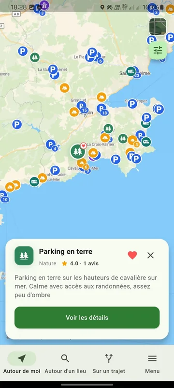 Fiche d’un spot avec ses services proches dans VanSpot Finder