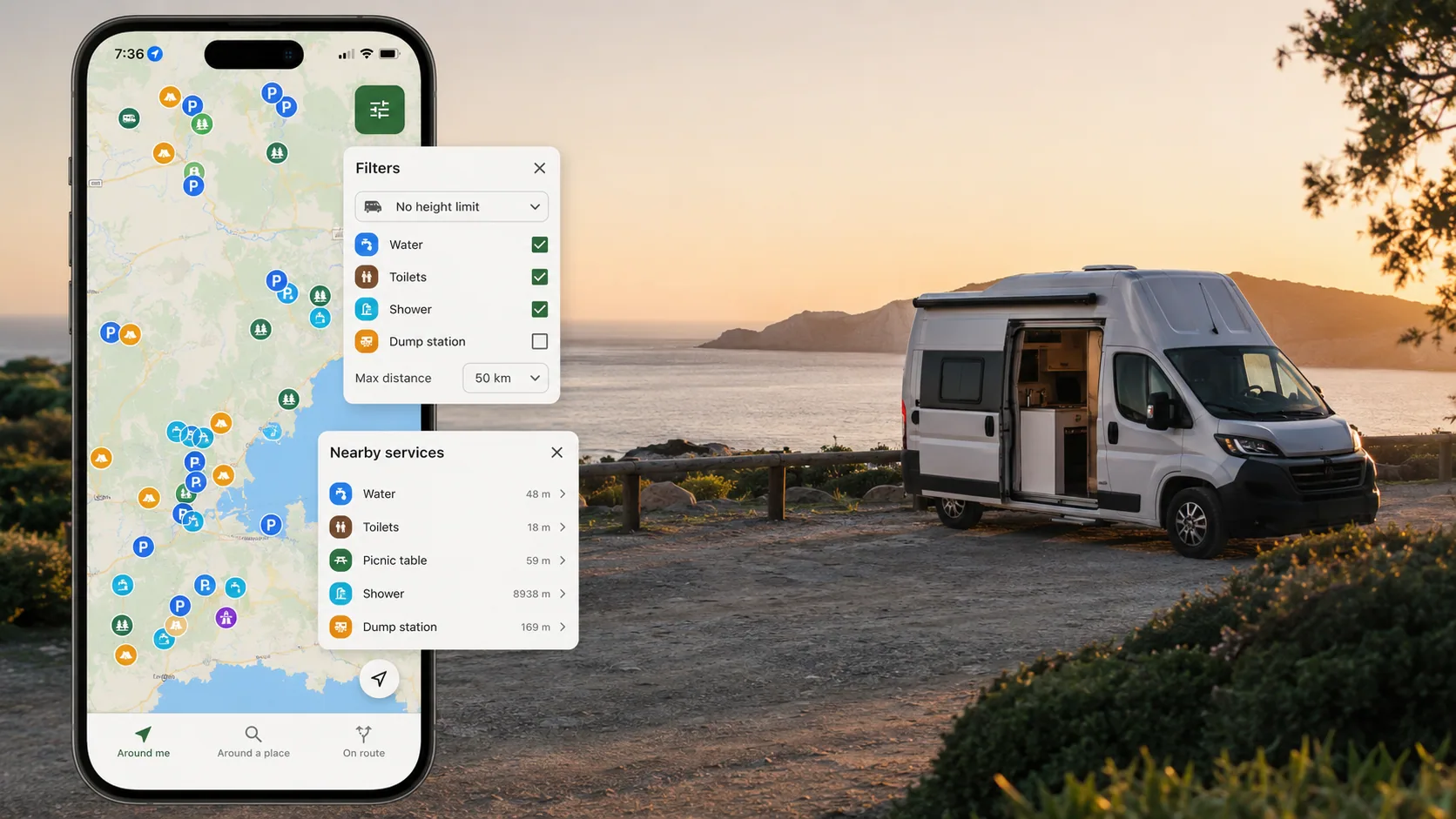 Trovare acqua, doccia e scarico in camper o van con VanSpot Finder